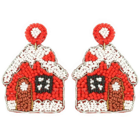Christmas Gingerbread House Seed Beaded Earrings