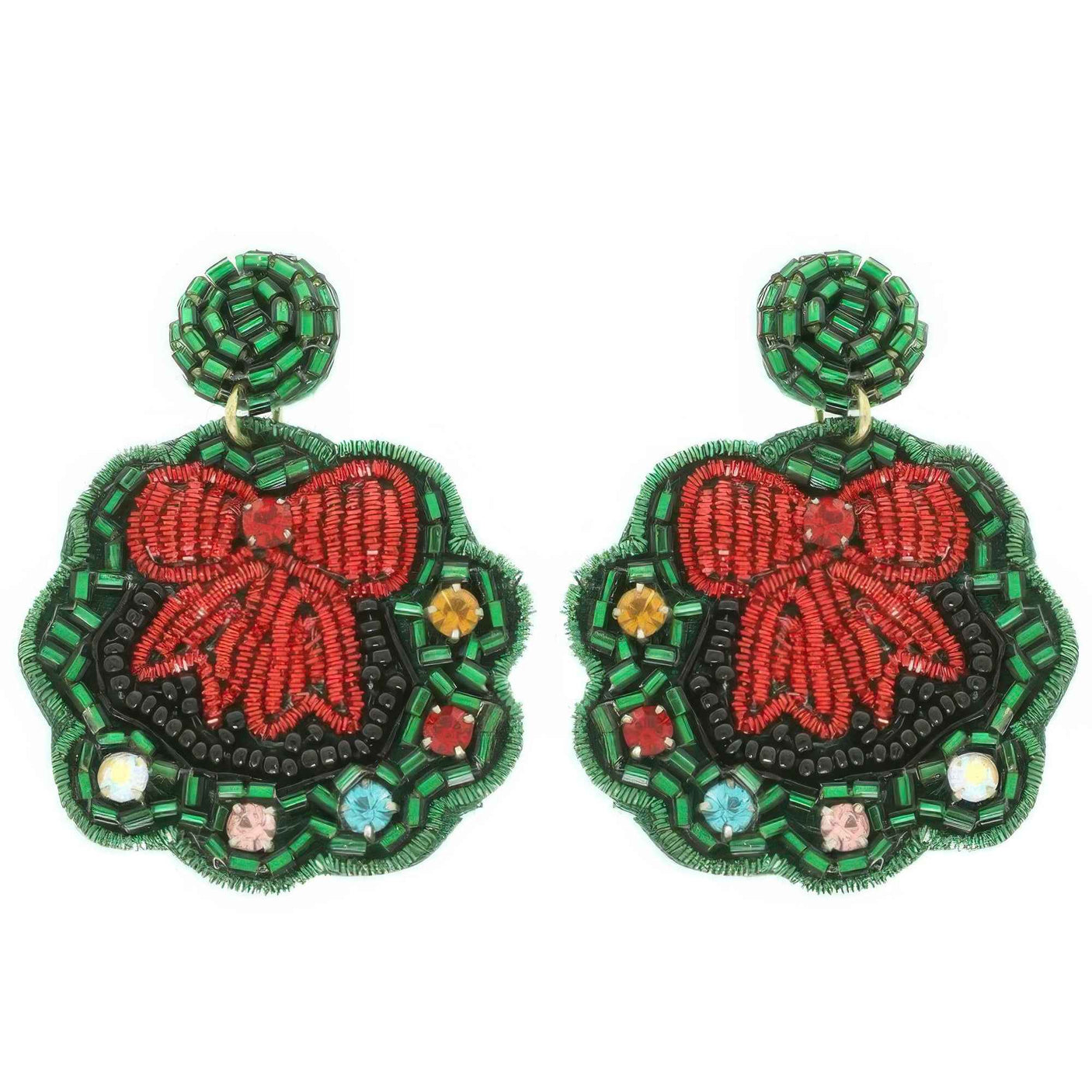 Christmas Wreath Post Dangle Earrings