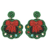Christmas Wreath Post Dangle Earrings