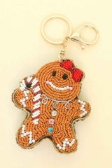 Christmas Gingerbread Woman Beaded Keychain