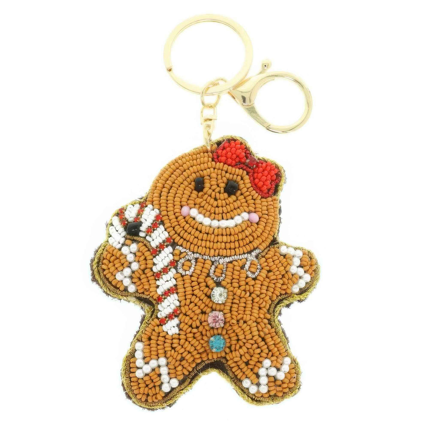 Christmas Gingerbread Woman Beaded Keychain