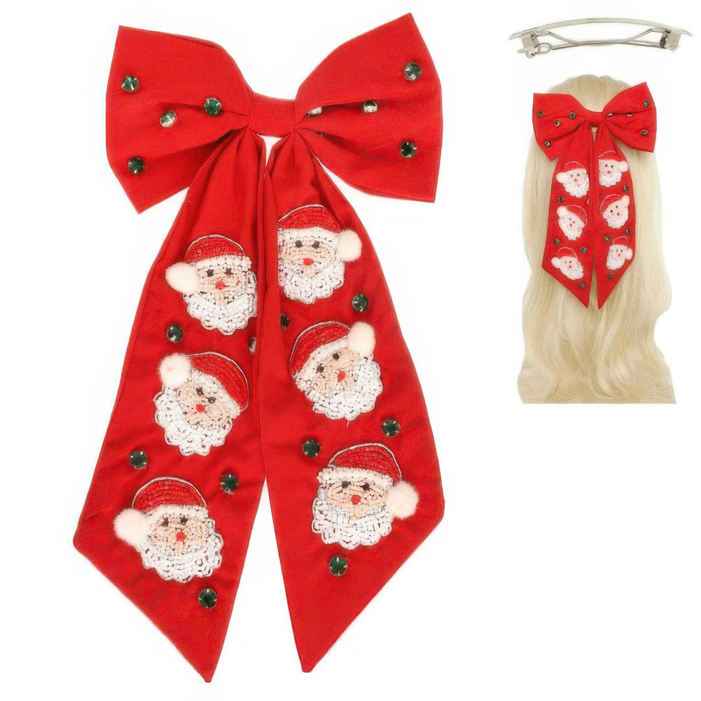 Christmas Santa Claus Bow Barrette Hair Clip