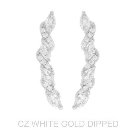 Gold Dipped Cz Petal Cut Vine Crawler Earrings