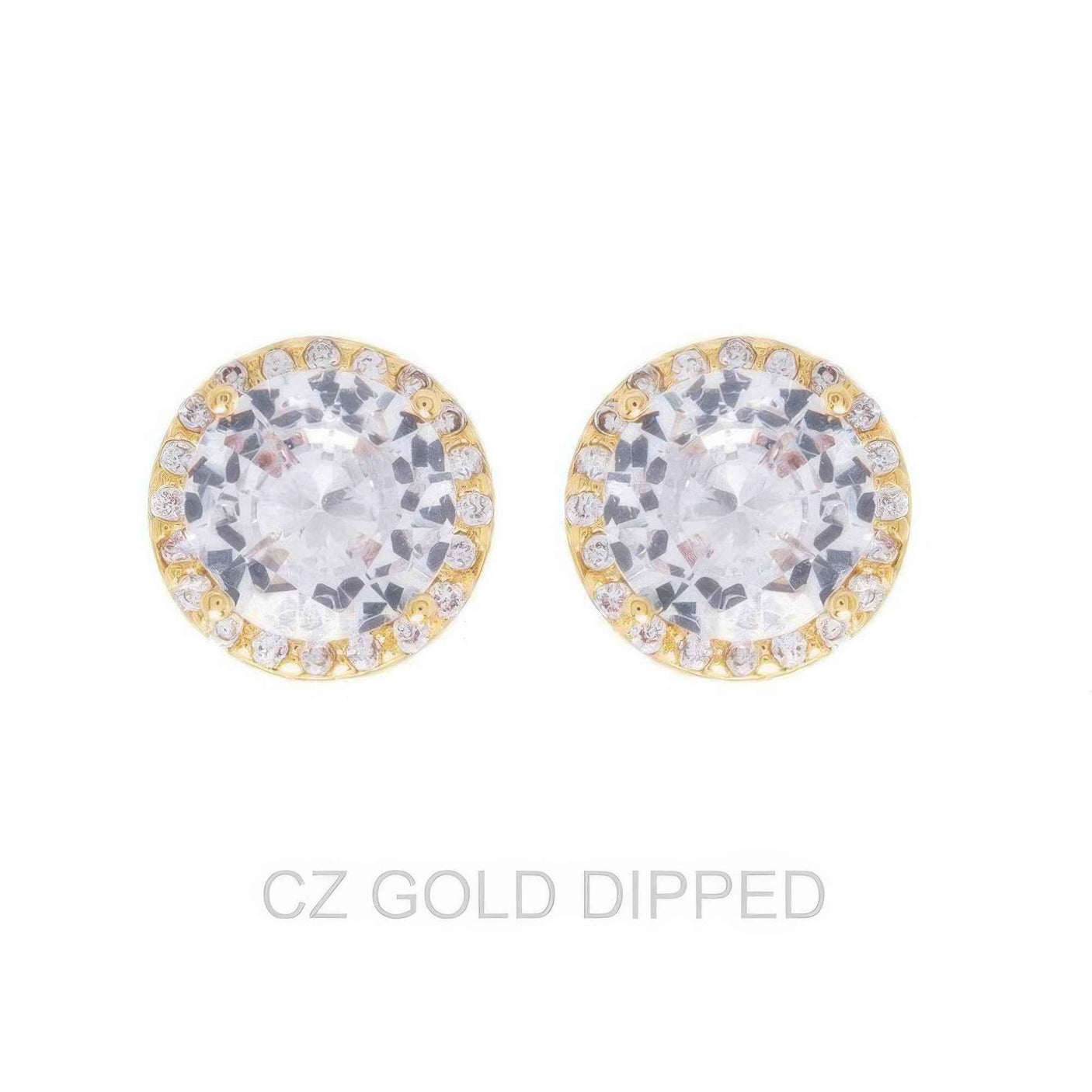 Gold Dipped Cz Halo Stud Earrings