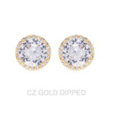 Gold Dipped Cz Halo Stud Earrings