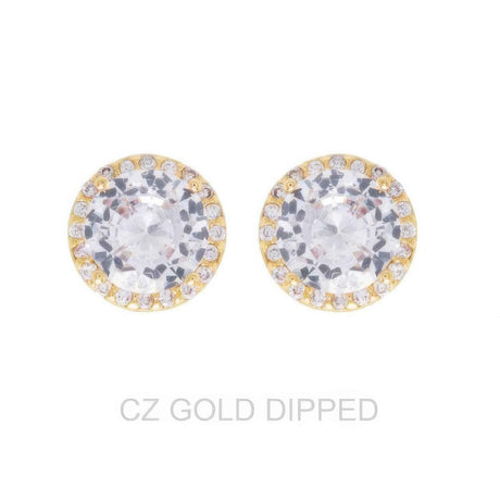 Gold Dipped Cz Halo Stud Earrings