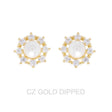 Gold Dipped Cz Pearl Halo Drop Earrings