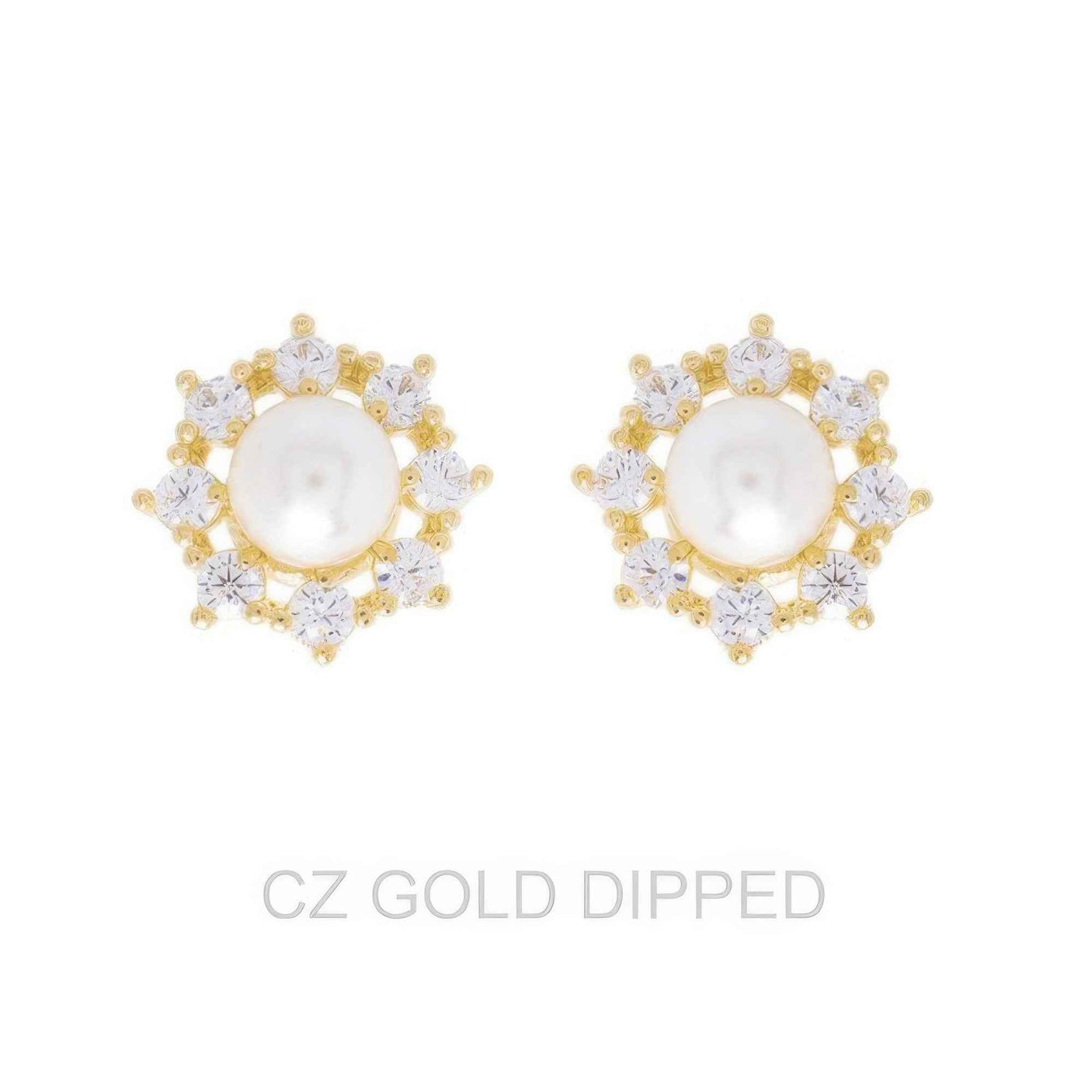 Gold Dipped Cz Pearl Halo Drop Earrings