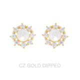 Gold Dipped Cz Pearl Halo Drop Earrings