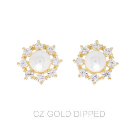 Gold Dipped Cz Pearl Halo Drop Earrings