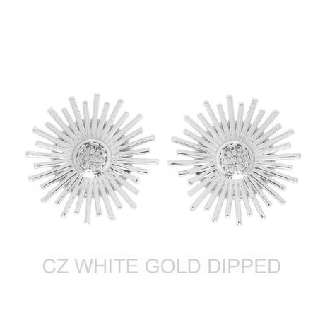Gold Dipped Cz Shining Sun Drop Earrings
