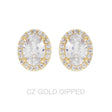 Gold Dipped Cz Oval Halo Stud Earrings