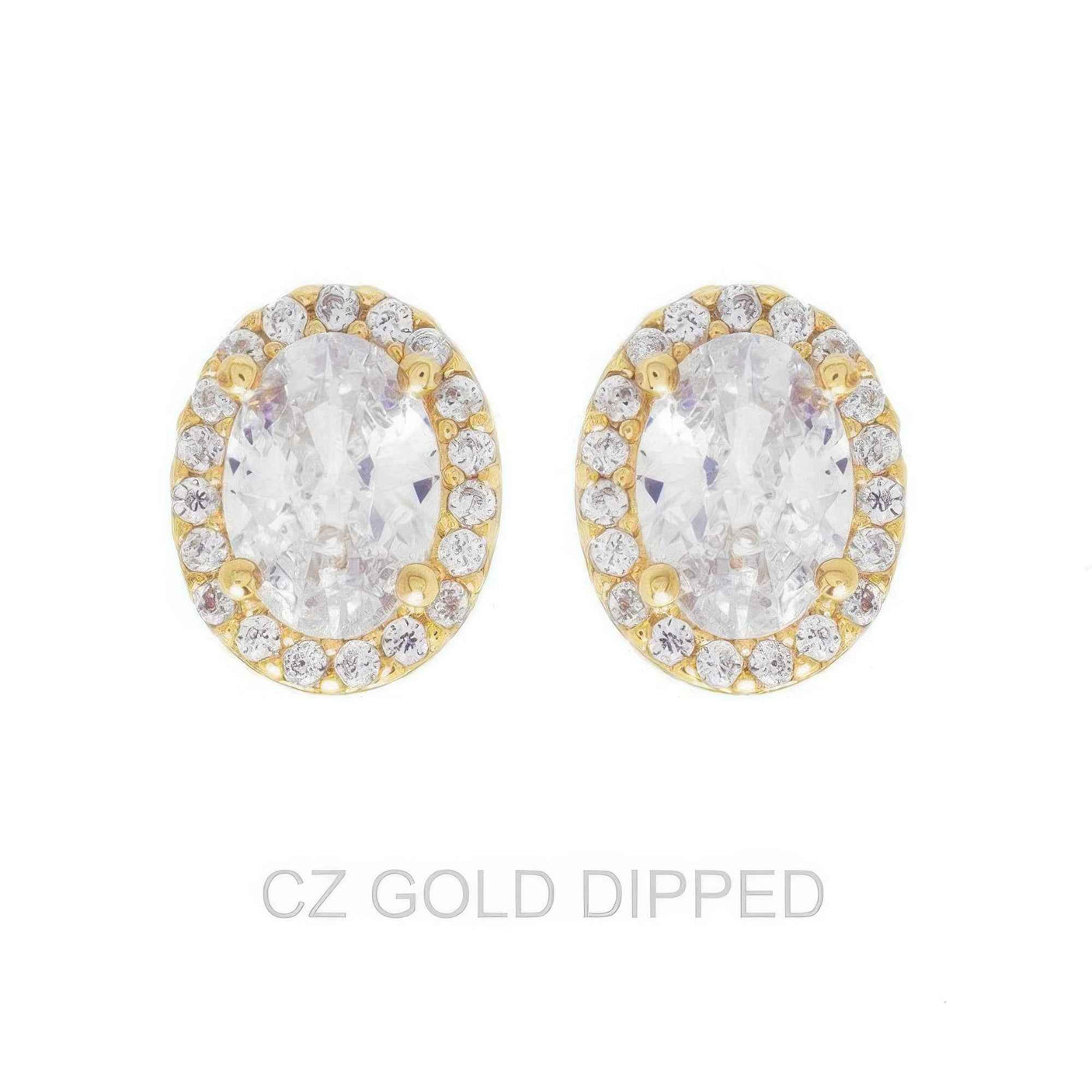 Gold Dipped Cz Oval Halo Stud Earrings
