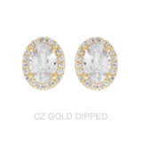 Gold Dipped Cz Oval Halo Stud Earrings