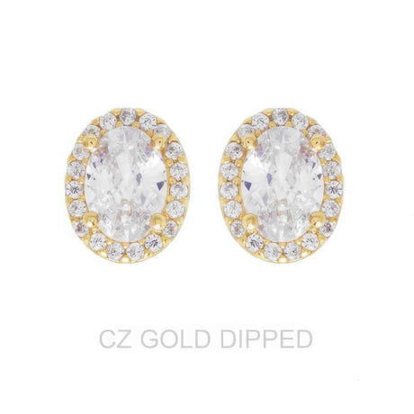 Gold Dipped Cz Oval Halo Stud Earrings