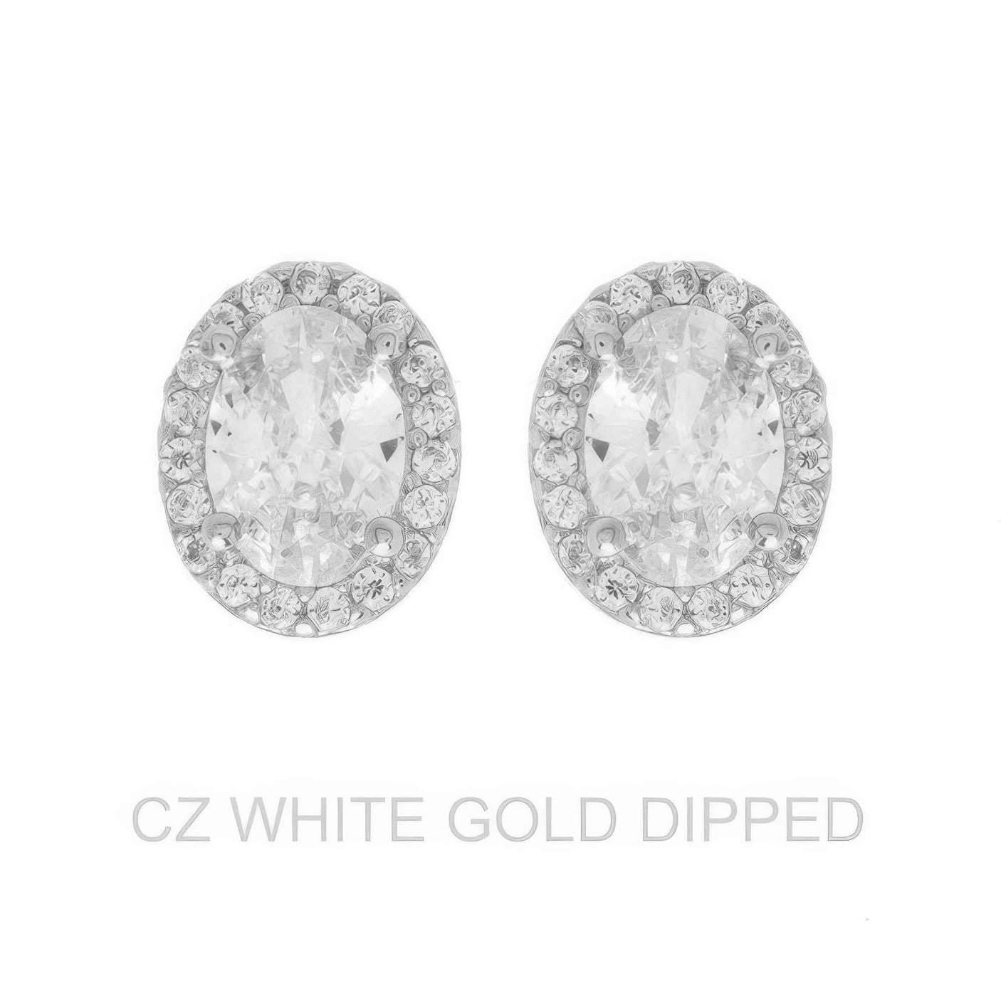 Gold Dipped Cz Oval Halo Stud Earrings