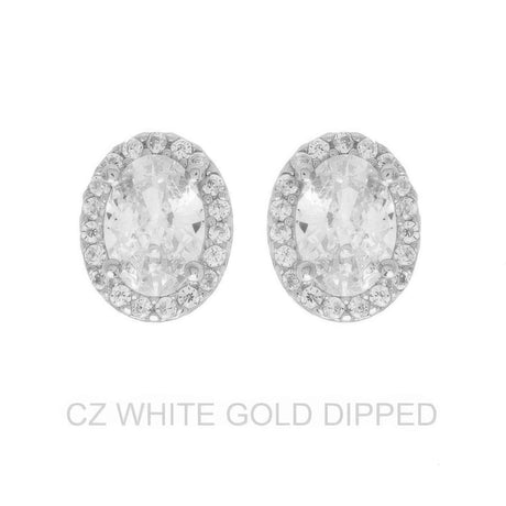 Gold Dipped Cz Oval Halo Stud Earrings