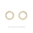 Gold Dipped Cz Sunburst Open Circle Stud Earrings