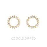 Gold Dipped Cz Sunburst Open Circle Stud Earrings