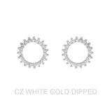 Gold Dipped Cz Sunburst Open Circle Stud Earrings
