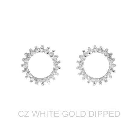 Gold Dipped Cz Sunburst Open Circle Stud Earrings