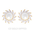 Gold Dipped Cz Pearl Spiral Halo Drop Earrings