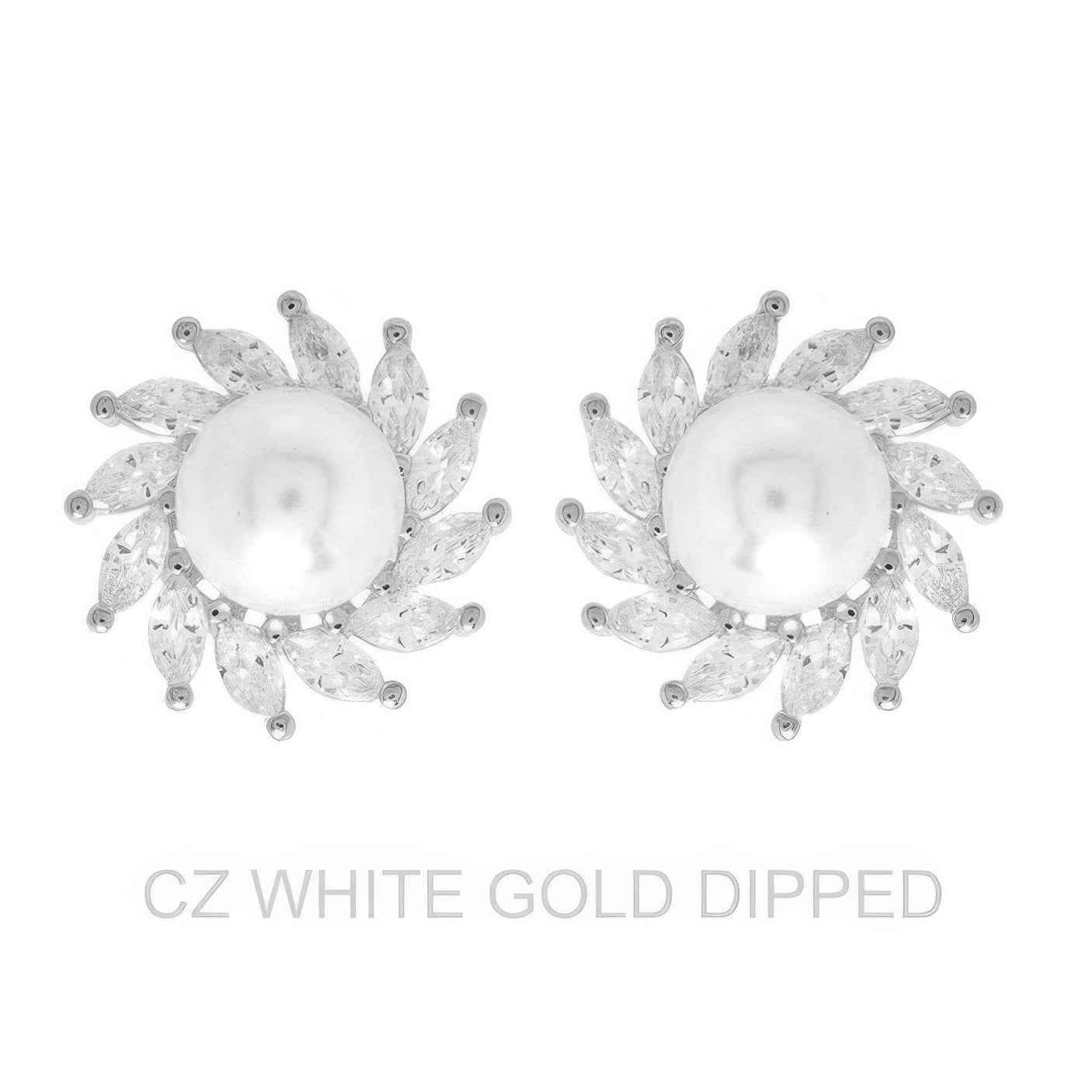 Gold Dipped Cz Pearl Spiral Halo Drop Earrings