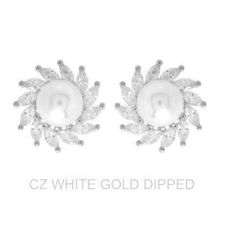 Gold Dipped Cz Pearl Spiral Halo Drop Earrings