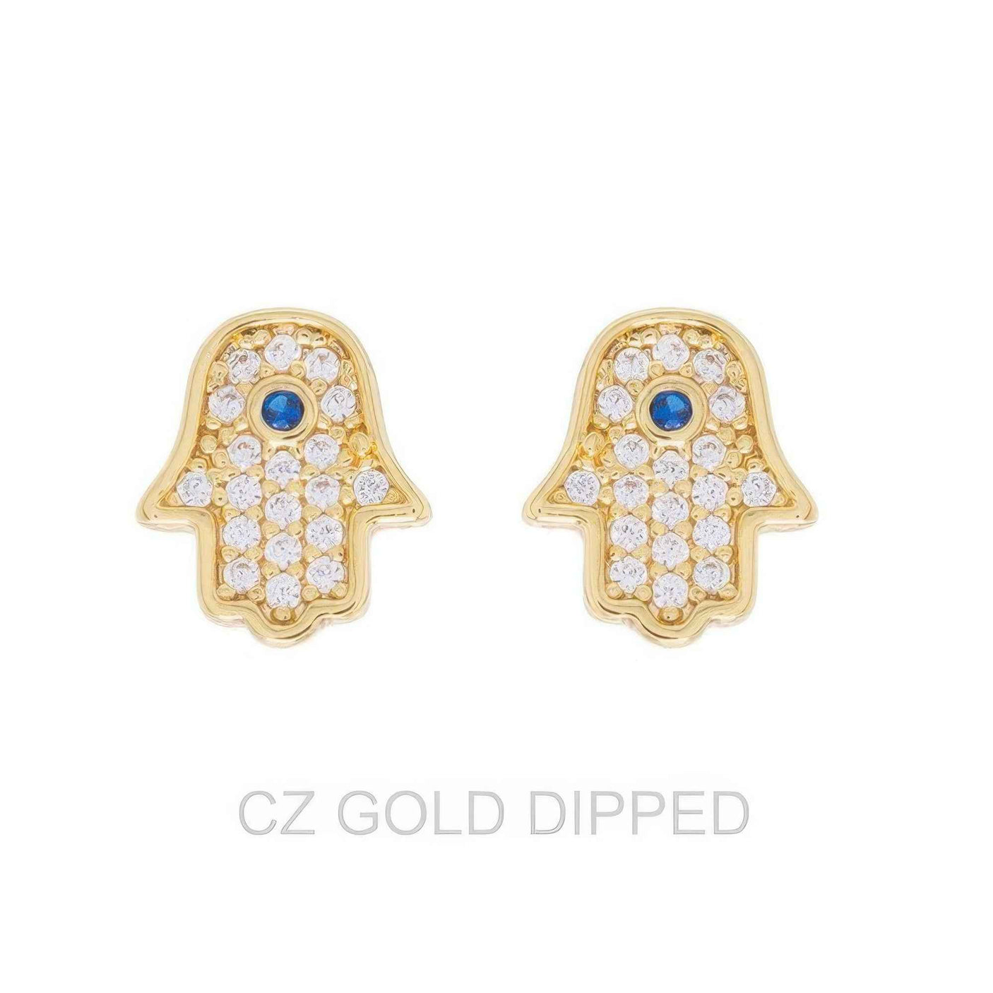 Gold Dipped Cz Hamsa Hand Stud Earrings