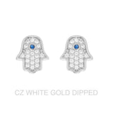 Gold Dipped Cz Hamsa Hand Stud Earrings