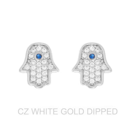 Gold Dipped Cz Hamsa Hand Stud Earrings