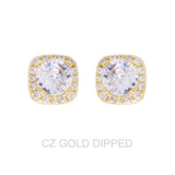 Gold Dipped Cz Square Halo Stud Earrings