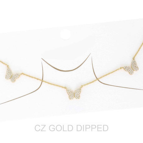 Women's Gold Dipped Cz Pave Butterfly Necklace