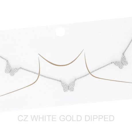 Women's Gold Dipped Cz Pave Butterfly Necklace