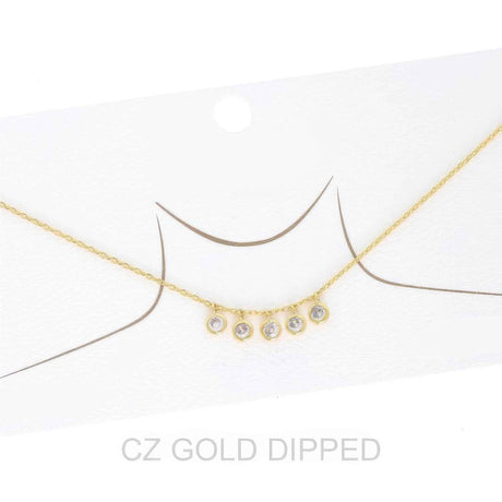 Women's Gold Dipped Cz Disc Multi Charm Necklace
