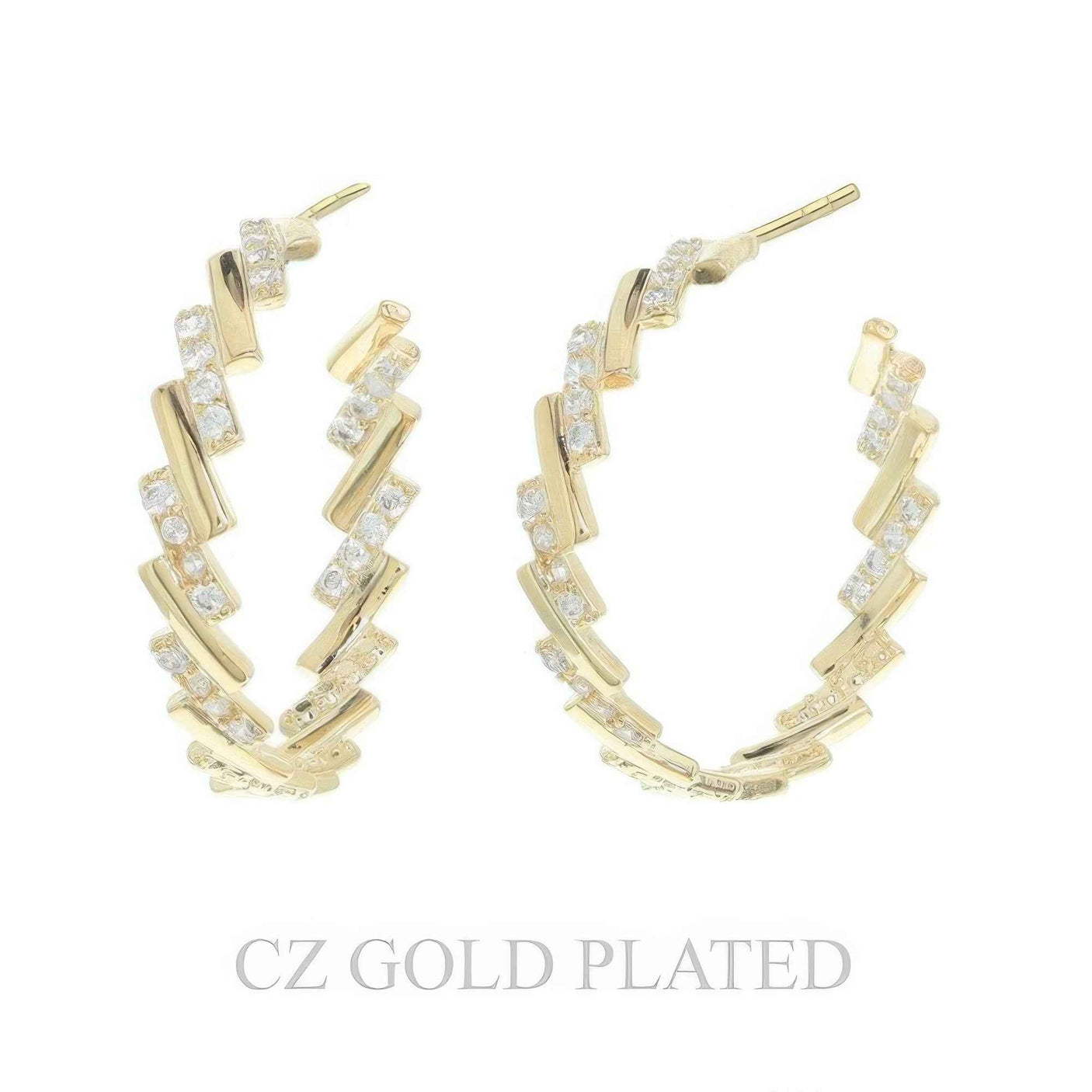 31mm Gold Plated Cz Zig-zag Half Hoop Earrings