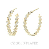 31mm Gold Plated Cz Zig-zag Half Hoop Earrings