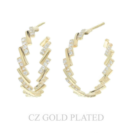 31mm Gold Plated Cz Zig-zag Half Hoop Earrings