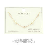 Gold Plated Pearl Cz Station Bracelet