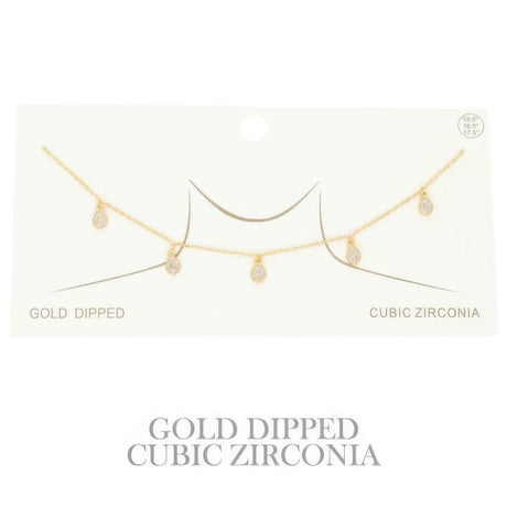 Gold Plated Teardrop Cz Station Necklace