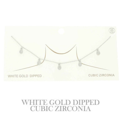 Gold Plated Teardrop Cz Station Necklace