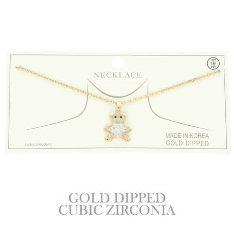 Gold Plated Teddy Bear Cz Pendant Necklace