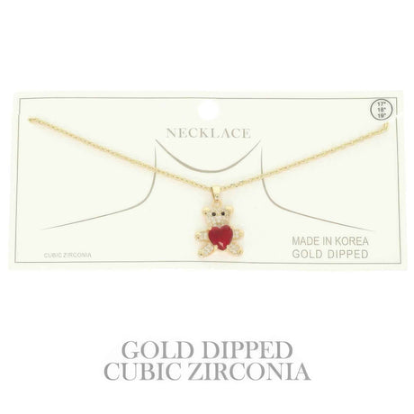 Gold Plated Teddy Bear Cz Pendant Necklace