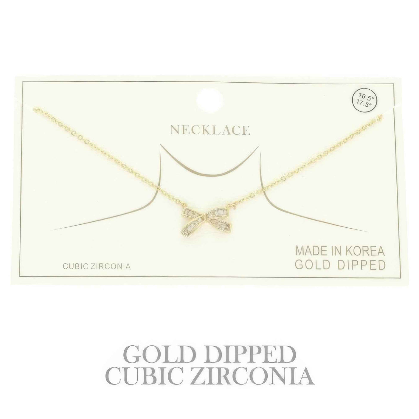 Gold Plated Cz Bow Pendant Necklace