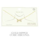 Gold Plated Cz Bow Pendant Necklace