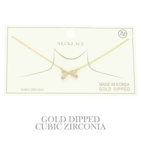 Gold Plated Cz Bow Pendant Necklace