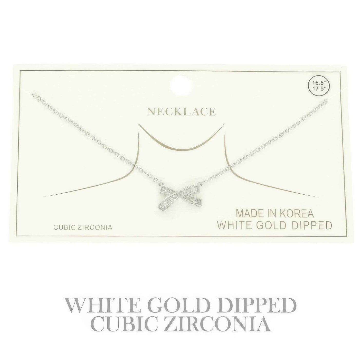 Gold Plated Cz Bow Pendant Necklace