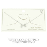 Gold Plated Cz Bow Pendant Necklace