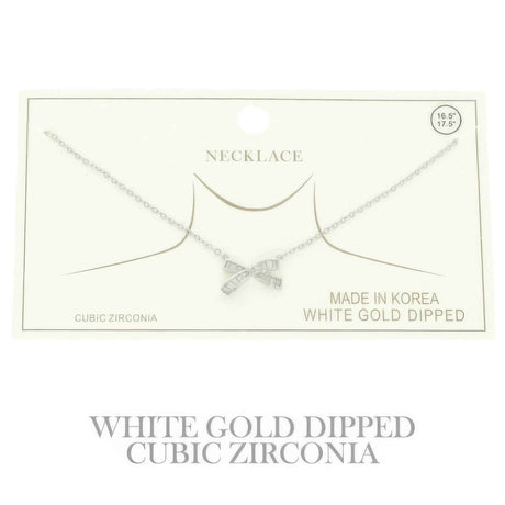Gold Plated Cz Bow Pendant Necklace