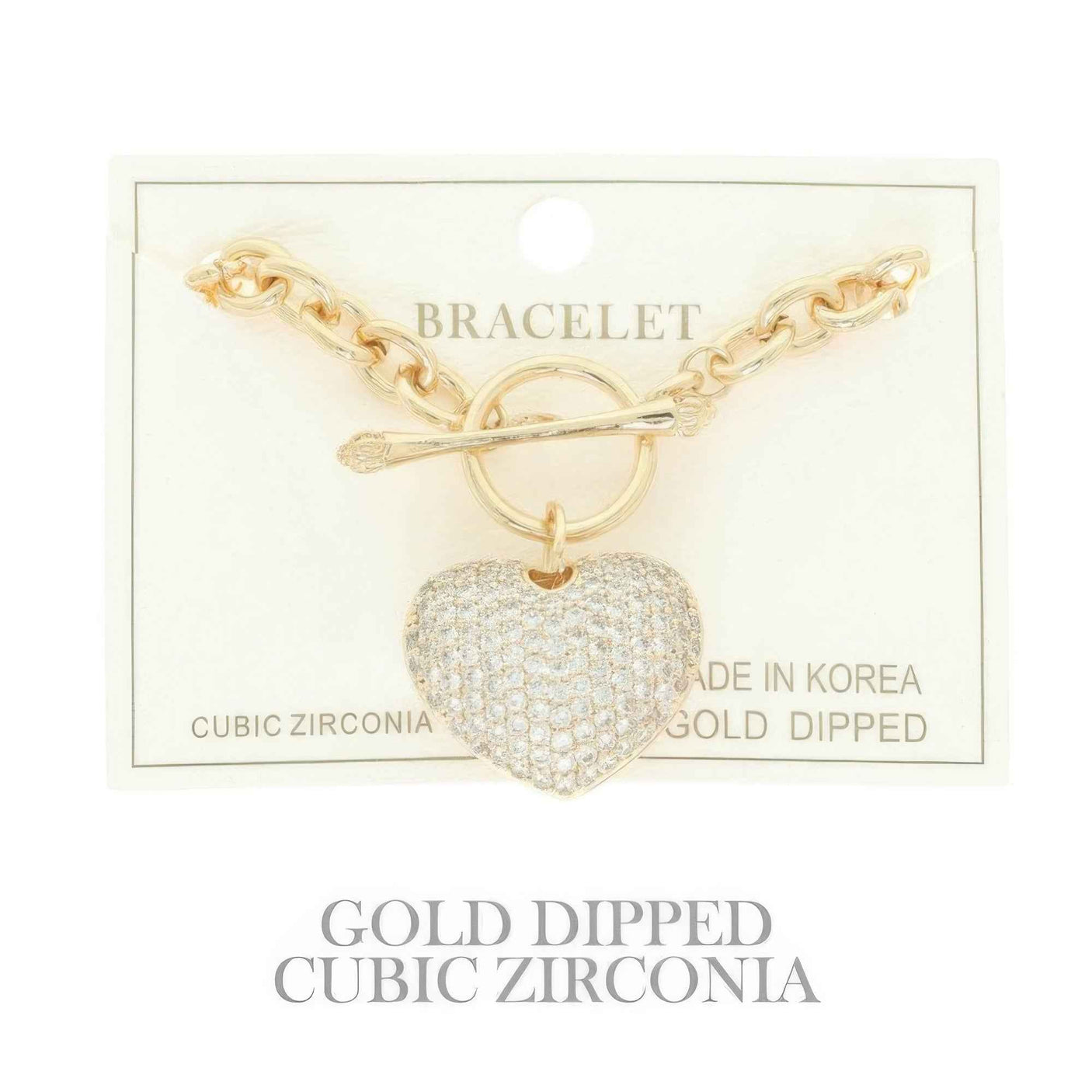 Gold Plated Cz Heart Charm Bracelet